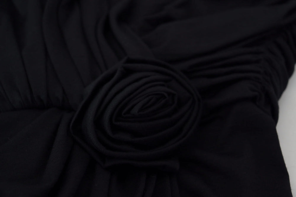 Dolce & Gabbana Black Wrap Sheath One Shoulder Wool Dress - Dresses