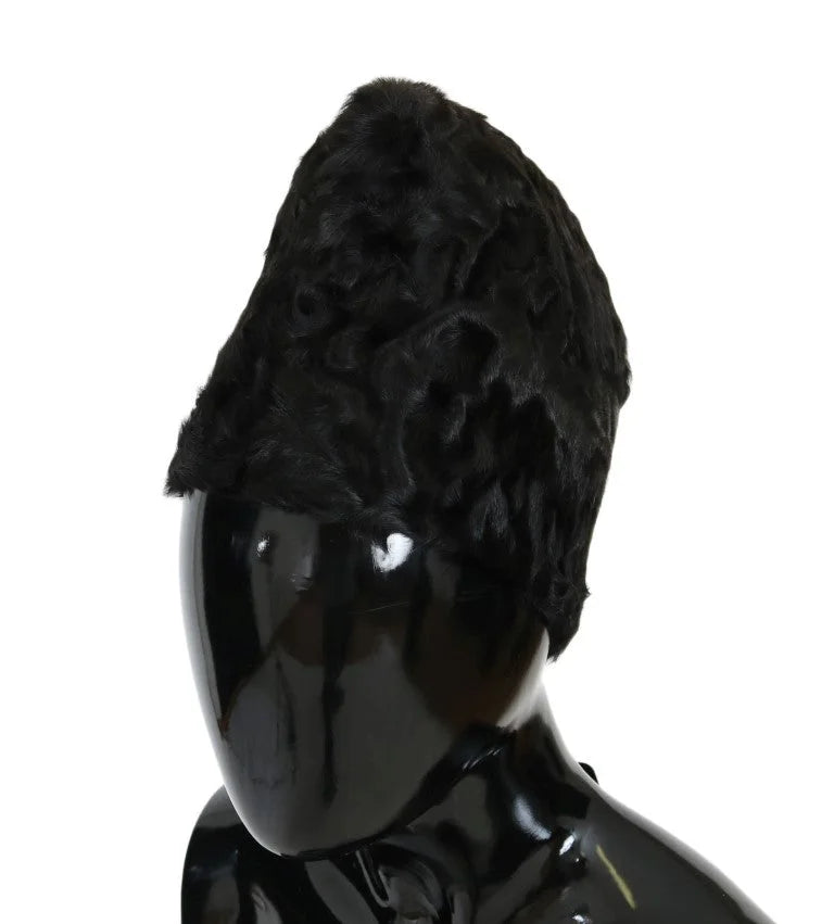 Dolce & Gabbana Black Xiangao Lamb Fur Beanie - 56 cm|XS - Beanies