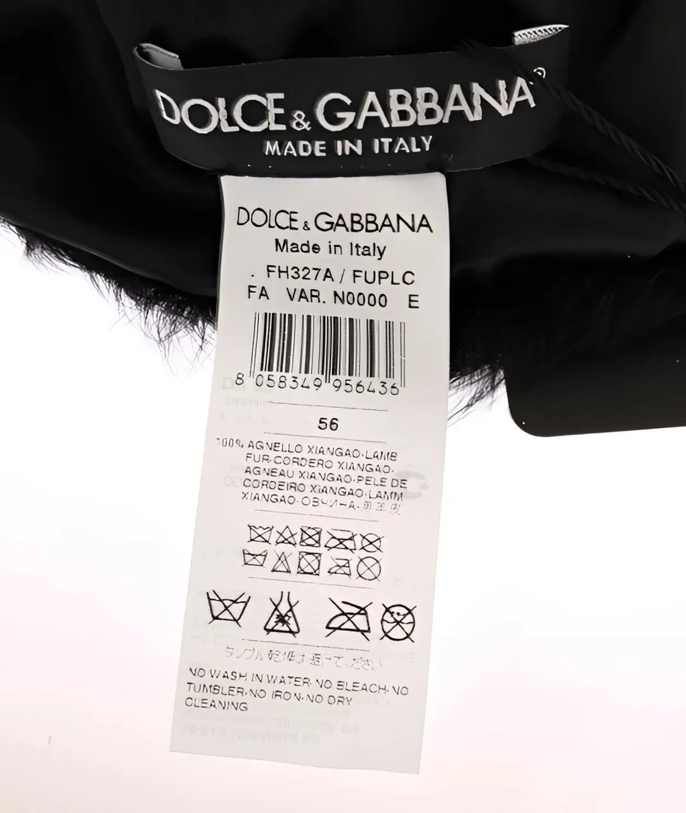 Dolce & Gabbana Black Xiangao Lamb Fur Beanie - 56 cm|XS - Beanies