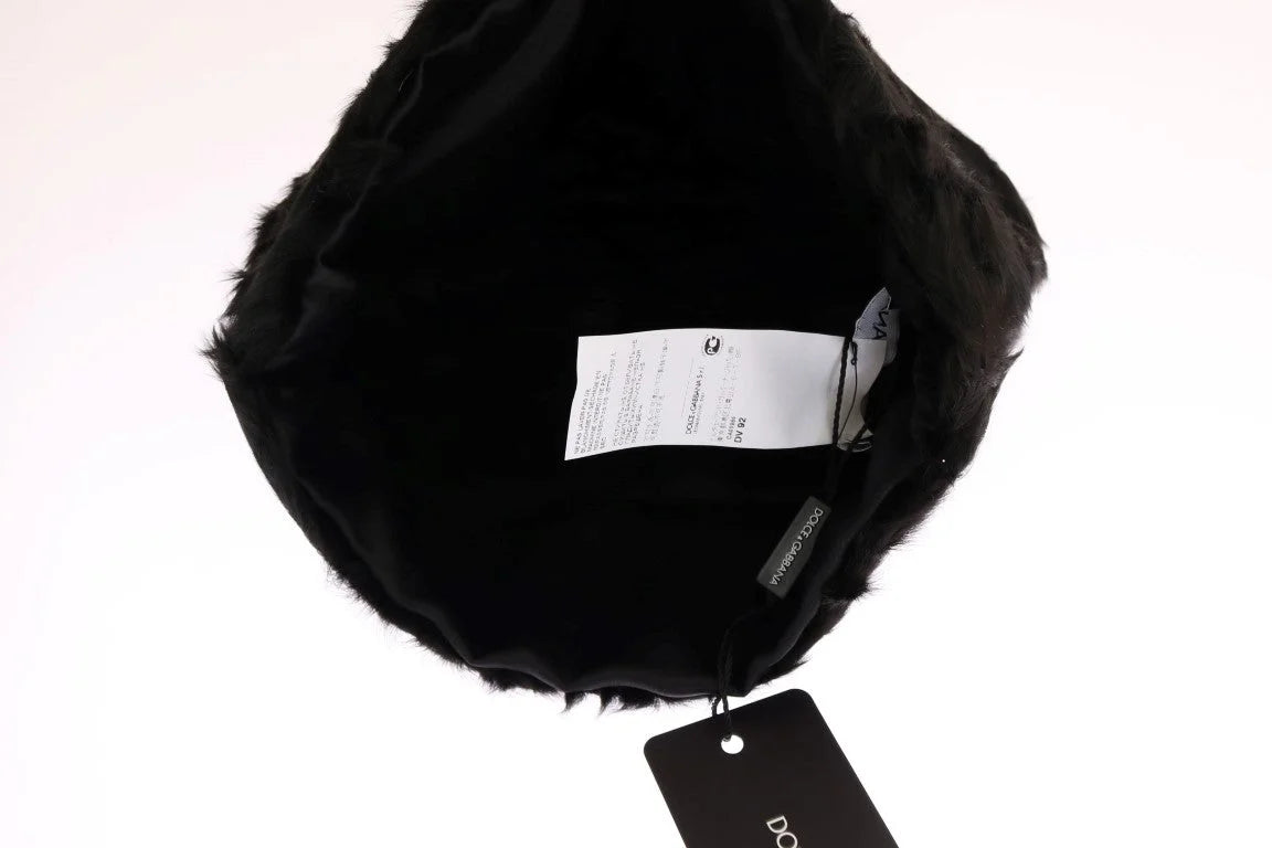 Dolce & Gabbana Black Xiangao Lamb Fur Beanie - 56 cm|XS - Beanies