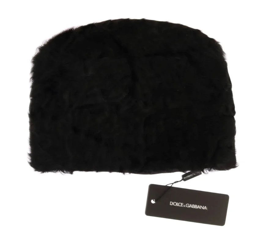 Dolce & Gabbana Black Xiangao Lamb Fur Beanie - 56 cm|XS - Beanies