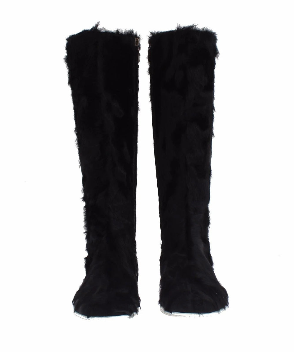 Dolce & Gabbana Black Xiangao Lamb Fur Leather Boots - EU36/US5.5 - Boots