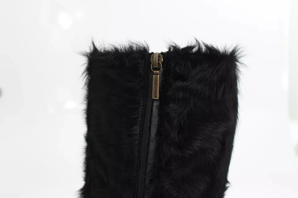Dolce & Gabbana Black Xiangao Lamb Fur Leather Boots Shoes - EU36/US6