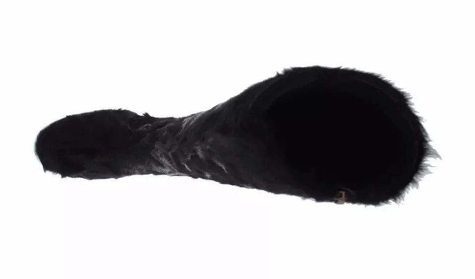 Dolce & Gabbana Black Xiangao Lamb Fur Leather Boots Shoes - EU36/US6