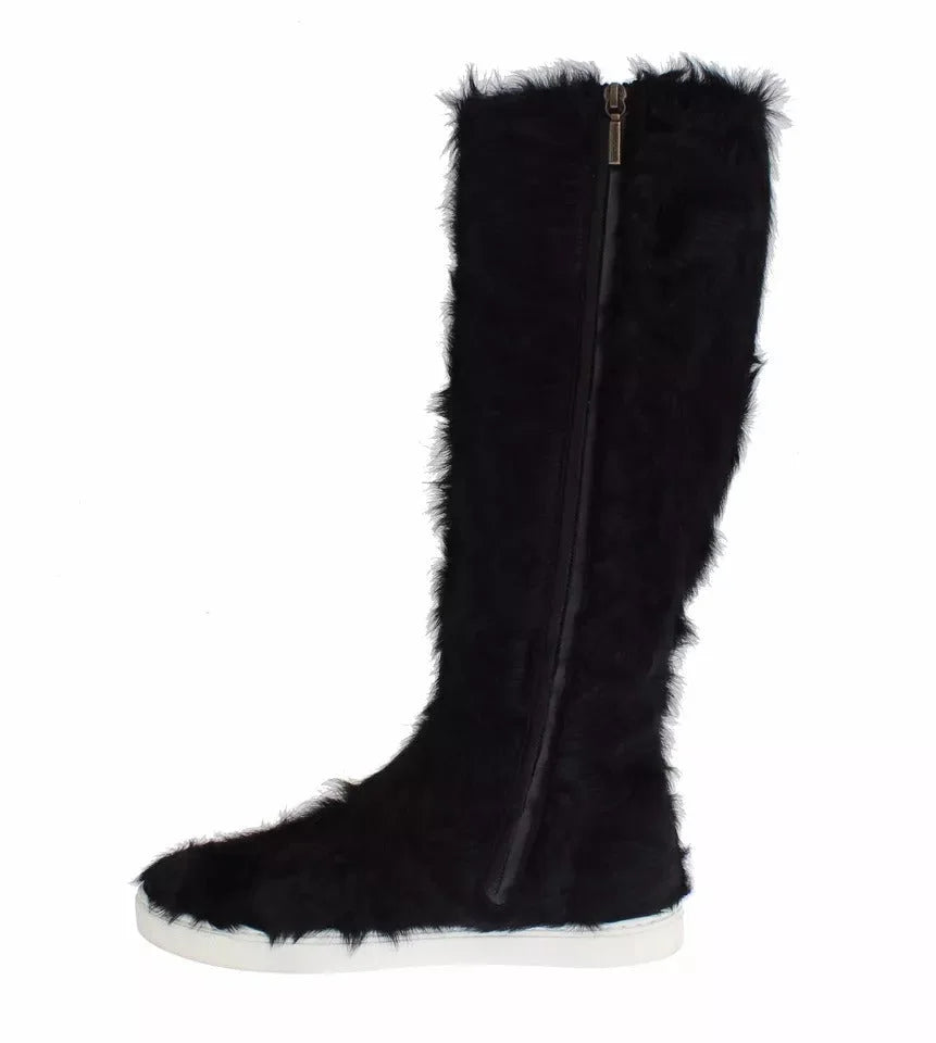 Dolce & Gabbana Black Xiangao Lamb Fur Leather Boots Shoes - EU36/US6