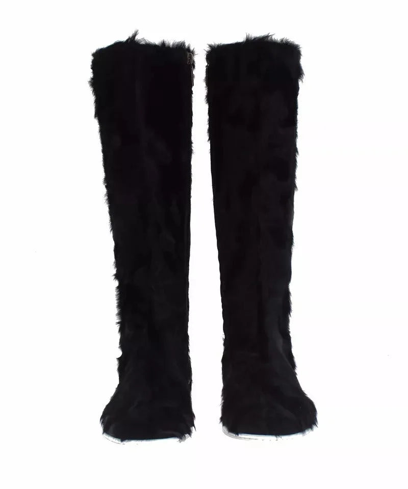 Dolce & Gabbana Black Xiangao Lamb Fur Leather Boots Shoes - EU36/US6
