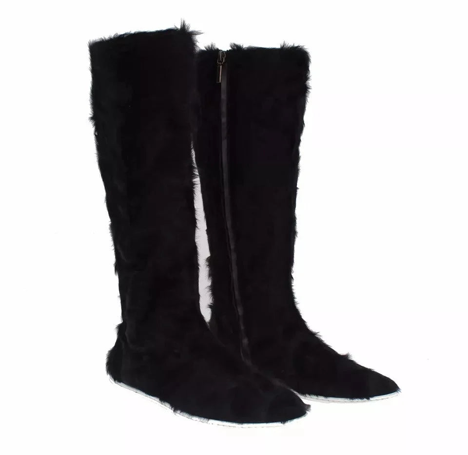 Dolce & Gabbana Black Xiangao Lamb Fur Leather Boots Shoes - EU36/US6 - Boots