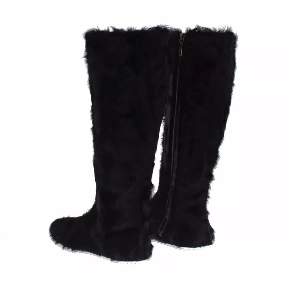 Dolce & Gabbana Black Xiangao Lamb Fur Leather Boots Shoes - EU36/US6 - Boots