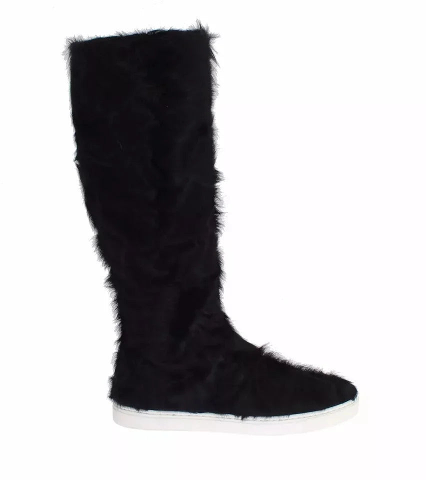 Dolce & Gabbana Black Xiangao Lamb Fur Leather Boots Shoes - EU36/US6