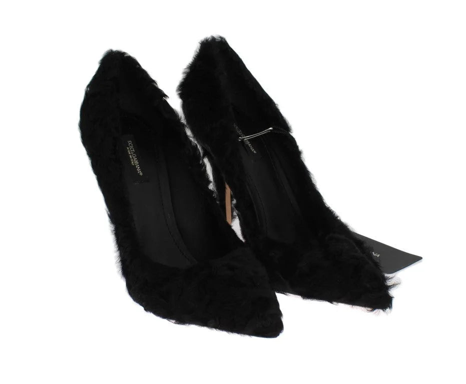 Dolce & Gabbana Black Xiangao Lamb Fur Leather Pumps - EU40/US9.5