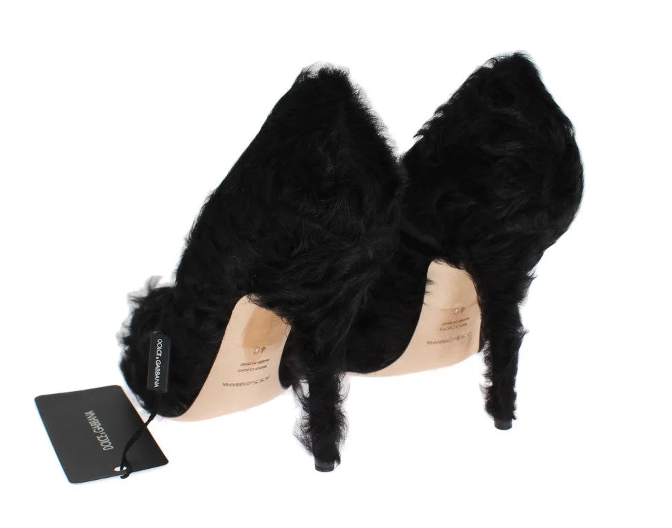 Dolce & Gabbana Black Xiangao Lamb Fur Leather Pumps - EU40/US9.5