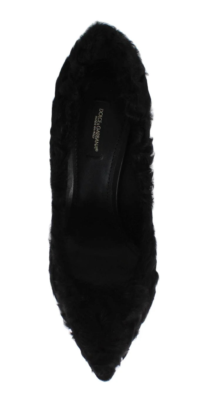 Dolce & Gabbana Black Xiangao Lamb Fur Leather Pumps - EU40/US9.5