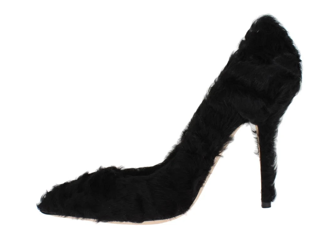 Dolce & Gabbana Black Xiangao Lamb Fur Leather Pumps - EU40/US9.5