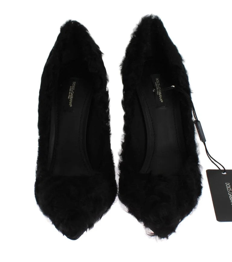 Dolce & Gabbana Black Xiangao Lamb Fur Leather Pumps - EU40/US9.5