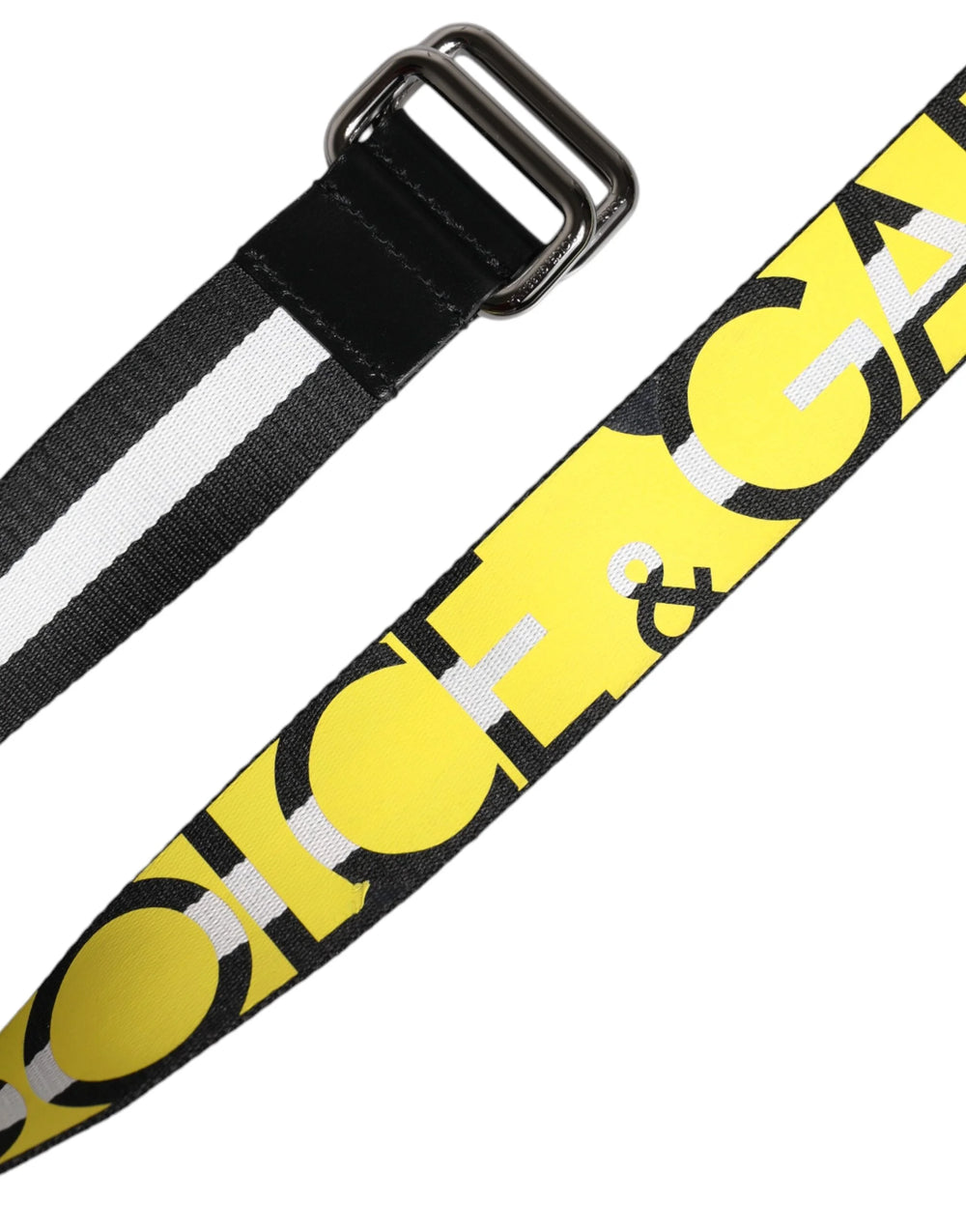 Dolce & Gabbana Black Yellow Logo Striped Metal Buckle Belt - Belts