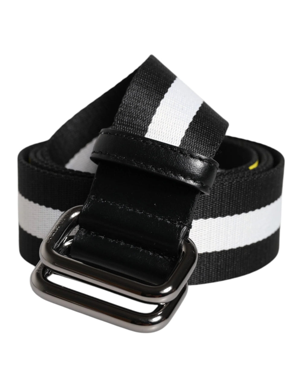 Dolce & Gabbana Black Yellow Logo Striped Metal Buckle Belt - Belts