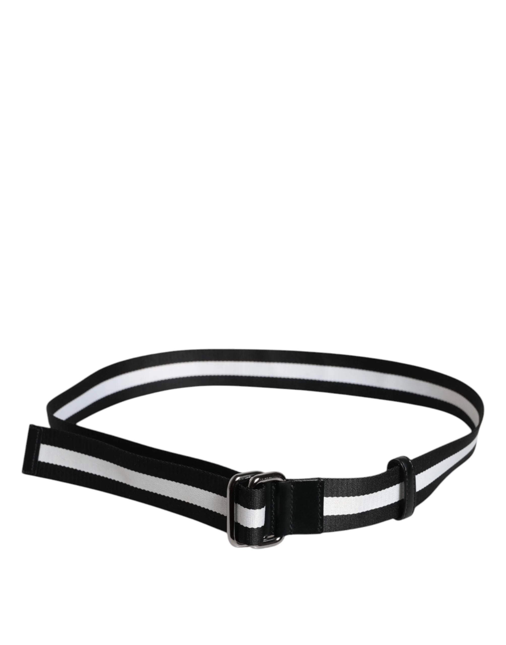Dolce & Gabbana Black Yellow Logo Striped Metal Buckle Belt - Belts
