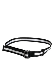 Dolce & Gabbana Black Yellow Logo Striped Metal Buckle Belt - Belts