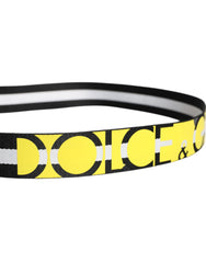 Dolce & Gabbana Black Yellow Logo Striped Metal Buckle Belt - Belts