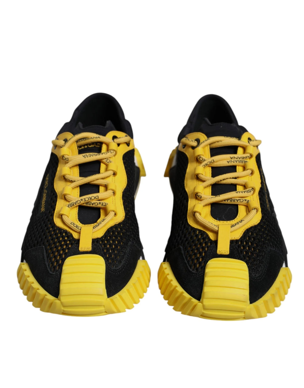 Dolce & Gabbana NS1-sneakers med låg skaft i svart och gult tekniskt tyg, framifrån för män.