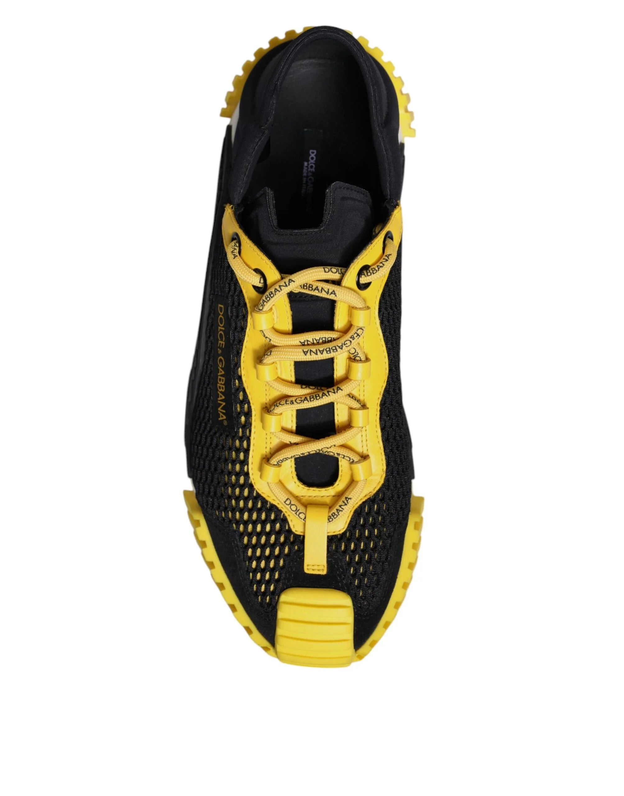 Undersida av det gula och svarta mönstret på sulan på Dolce & Gabbana NS1-sneakers.