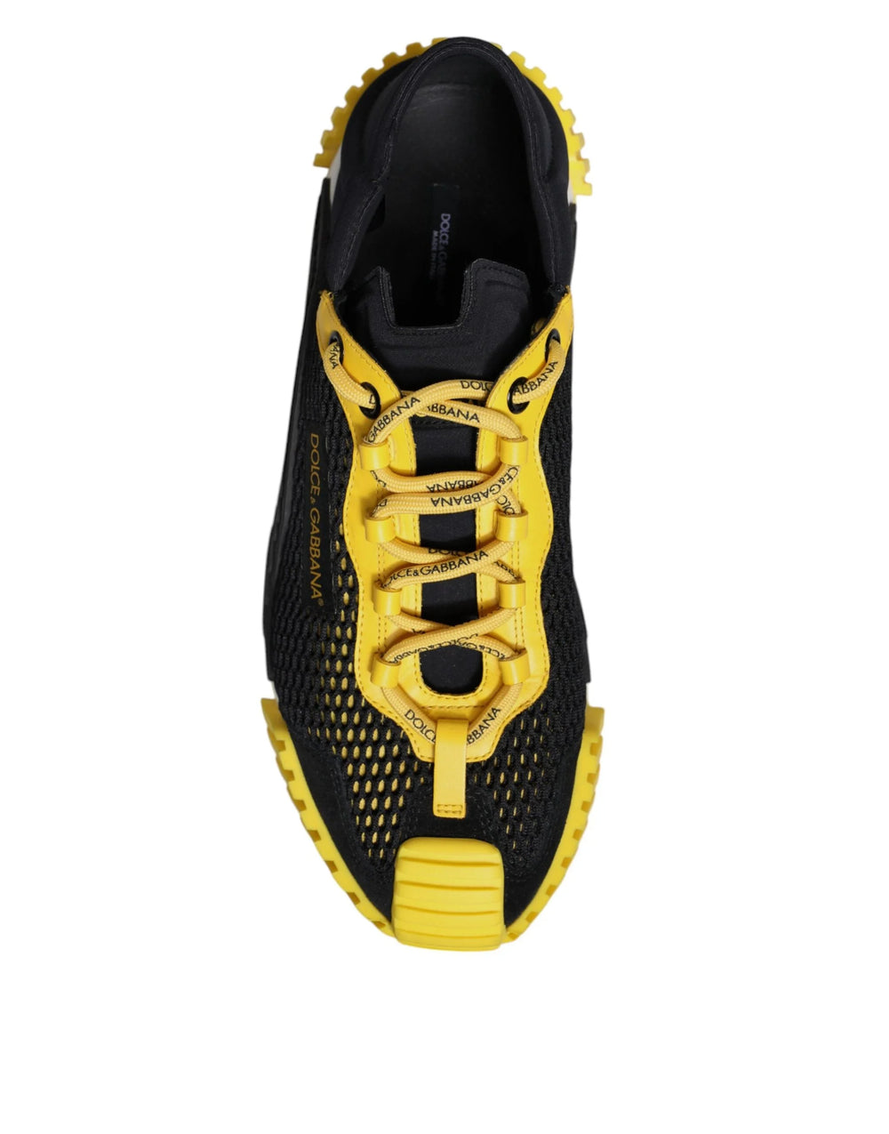 Undersida av det gula och svarta mönstret på sulan på Dolce & Gabbana NS1-sneakers.