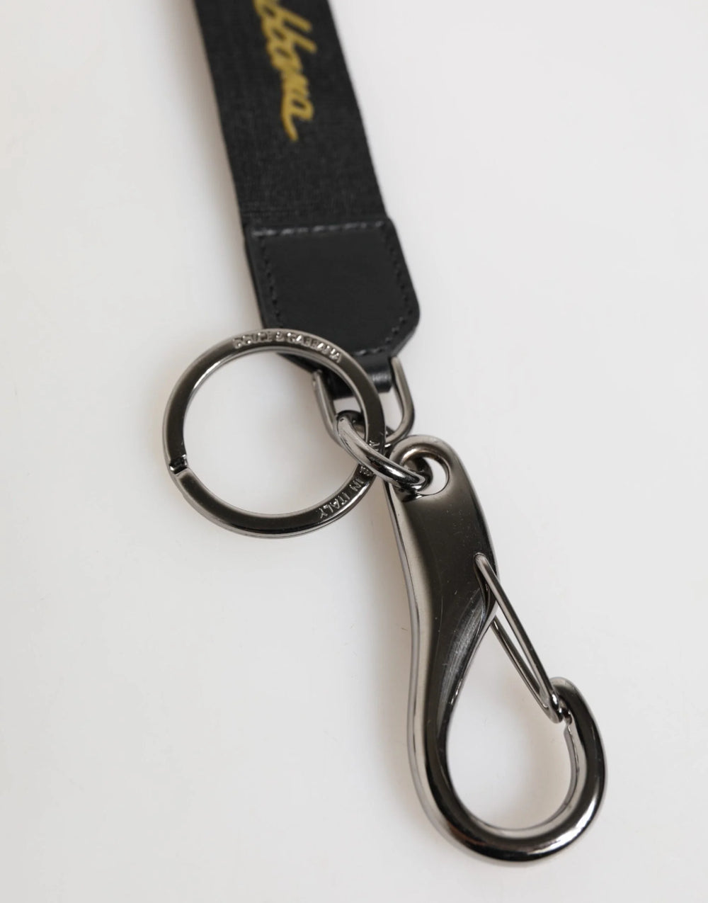 Dolce & Gabbana Black Yellow Polyester DG Logo Silver Keychain Keyring - Keychains
