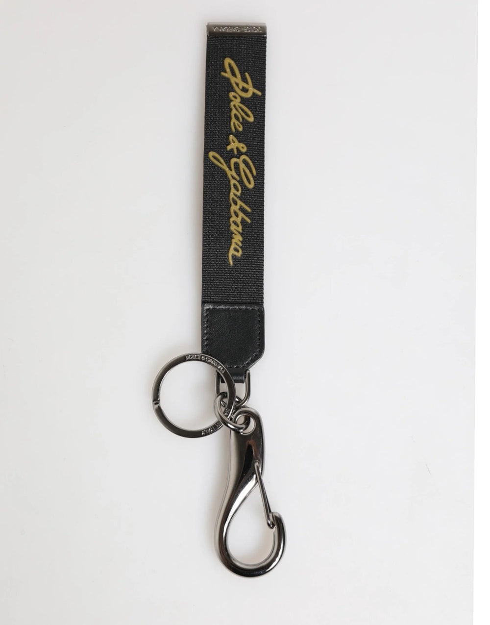 Dolce & Gabbana Black Yellow Polyester DG Logo Silver Keychain Keyring - Keychains