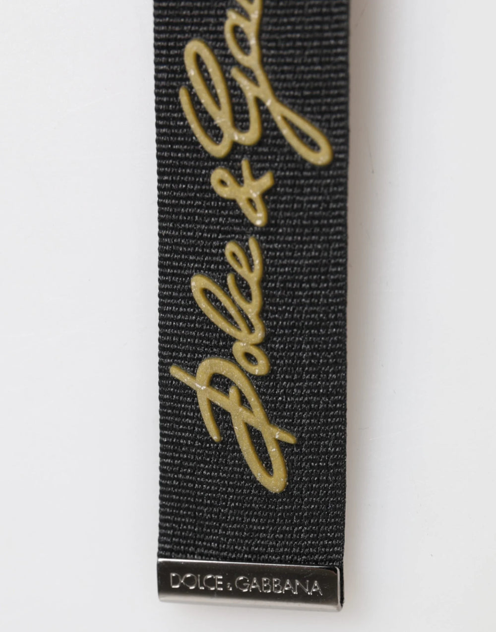 Dolce & Gabbana Black Yellow Polyester DG Logo Silver Keychain Keyring - Keychains