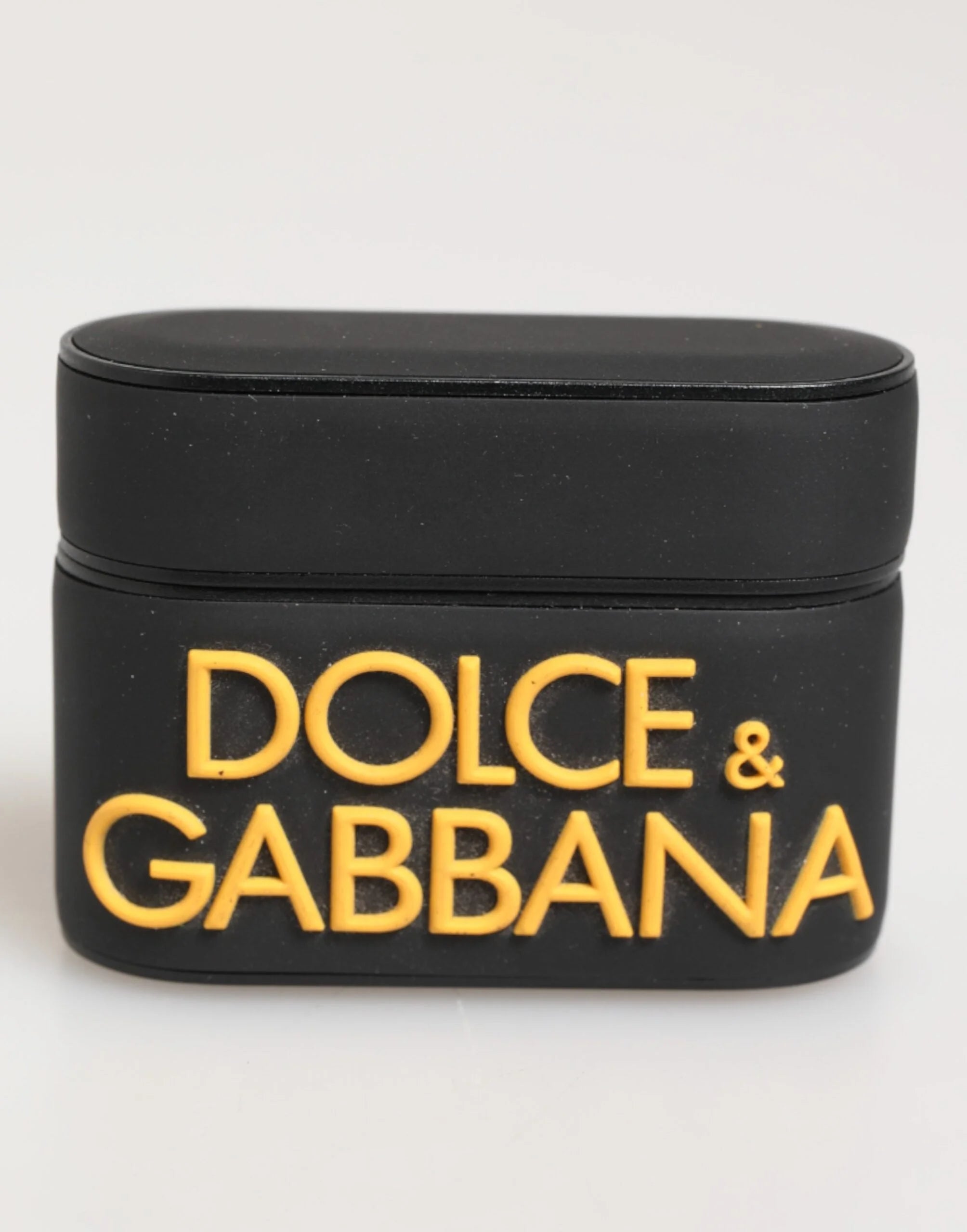 Dolce & Gabbana Black Yellow Rubber Logo Embossed Accessory Airpods Case - Headphone Carrying Cases