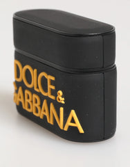 Dolce & Gabbana Black Yellow Rubber Logo Embossed Accessory Airpods Case - Headphone Carrying Cases
