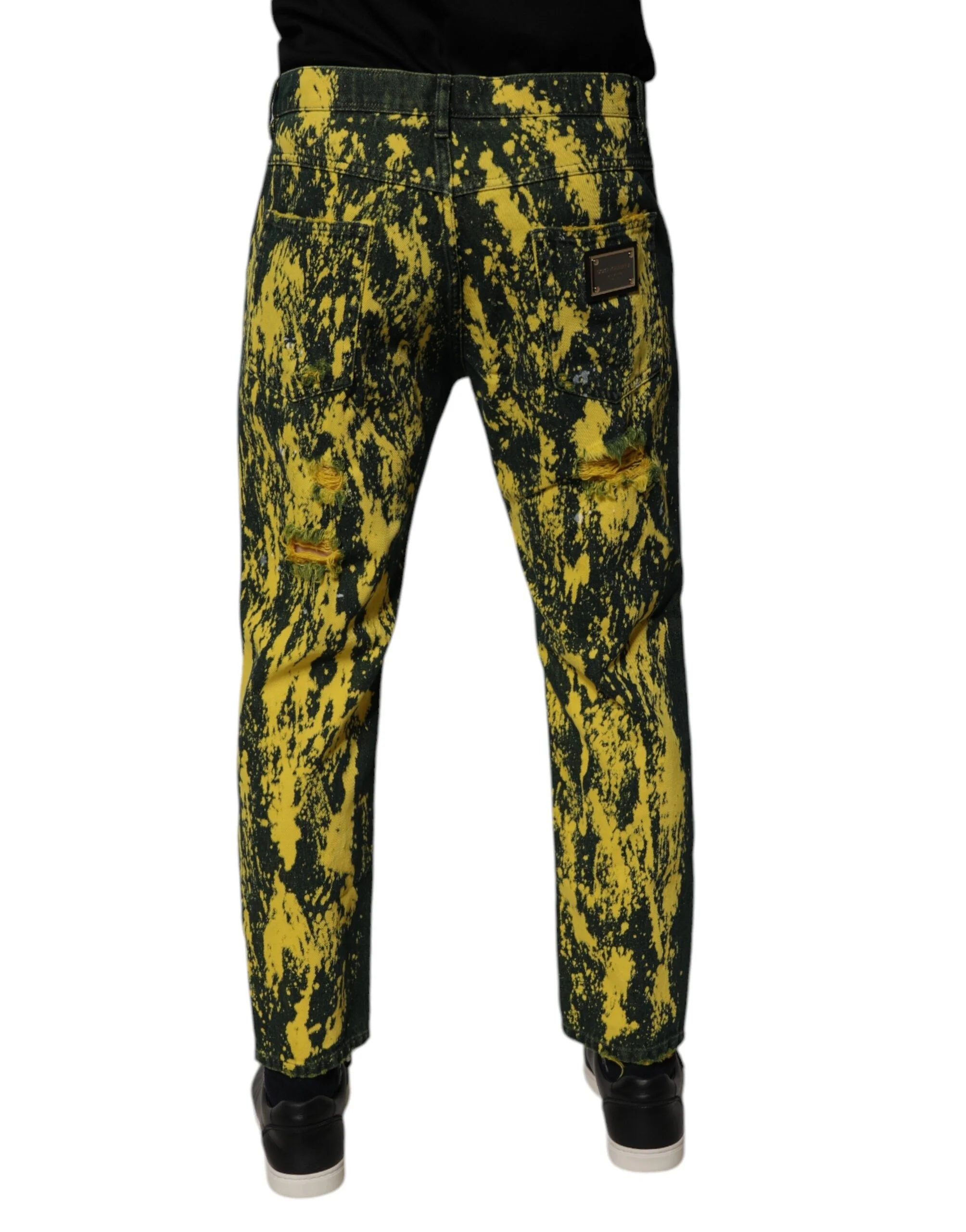 Dolce & Gabbana Black Yellow Tie Dye Tattered Skinny Men Denim Jeans - IT48 | M - Jeans
