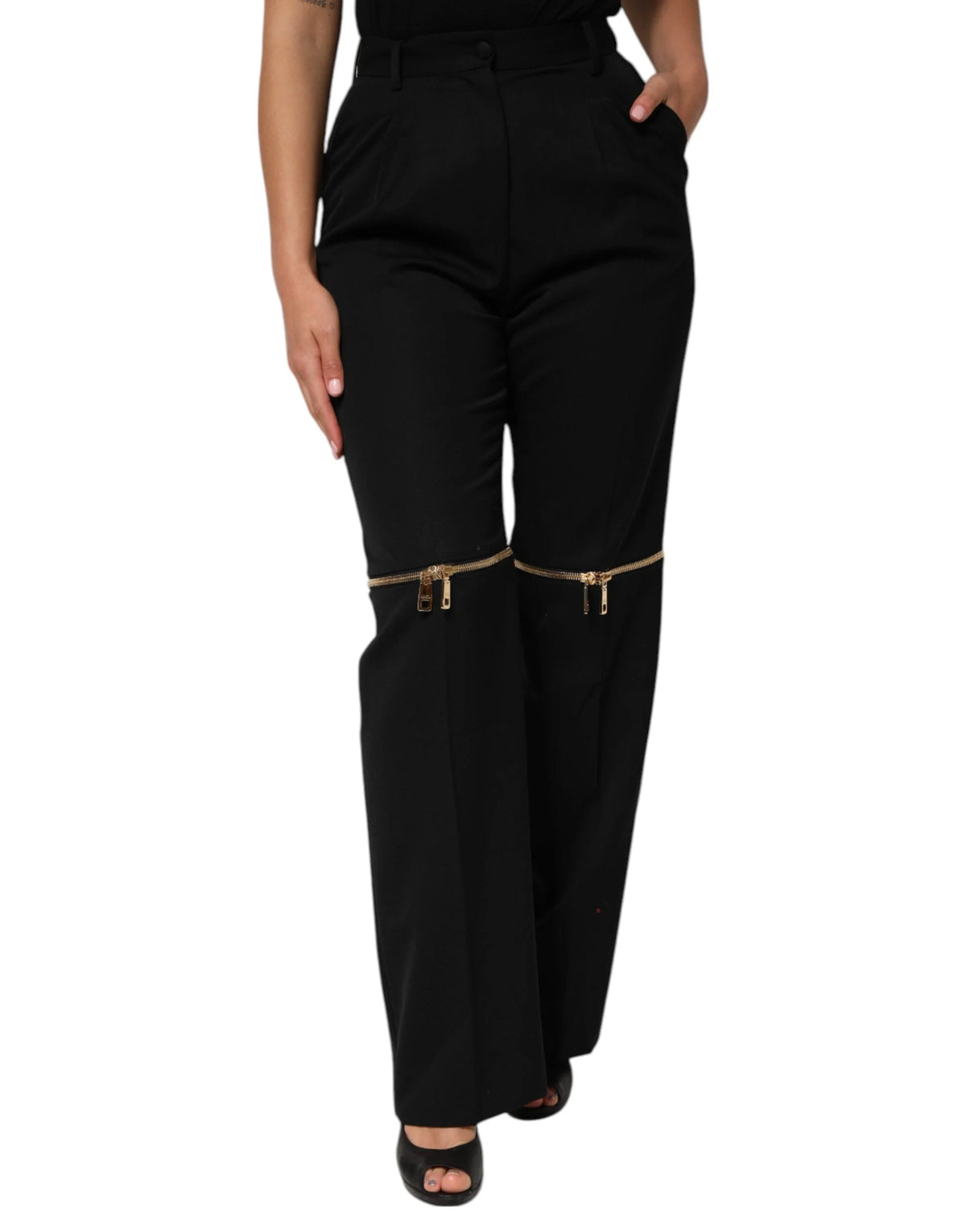 Dolce & Gabbana Black Zip Detailed Wool Straight Leg Pants - IT42|M - Trousers