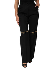 Dolce & Gabbana Black Zip Detailed Wool Straight Leg Pants - IT42|M - Trousers