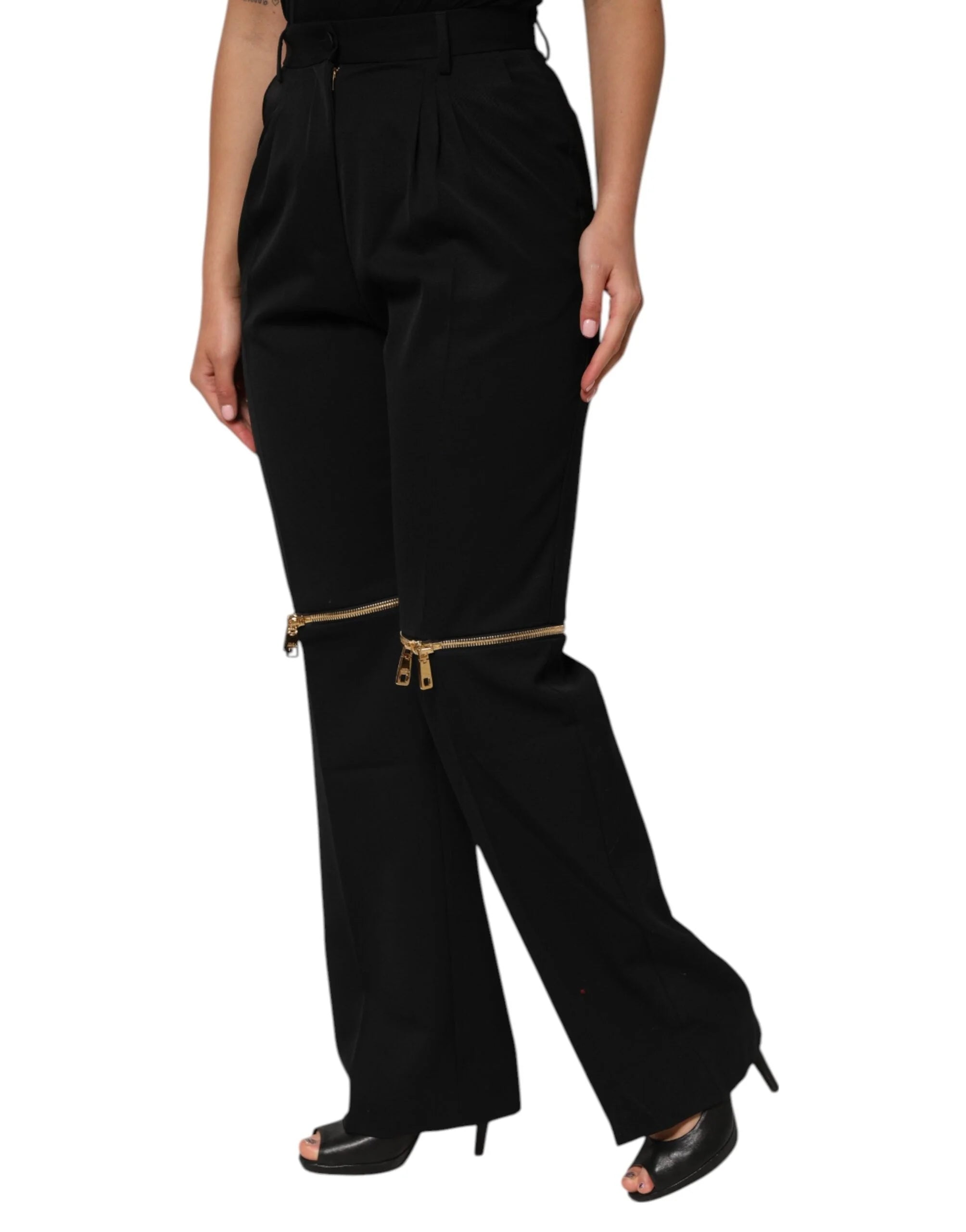 Dolce & Gabbana Black Zip Detailed Wool Straight Leg Pants - IT42|M - Trousers
