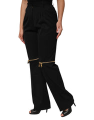 Dolce & Gabbana Black Zip Detailed Wool Straight Leg Pants - IT42|M - Trousers