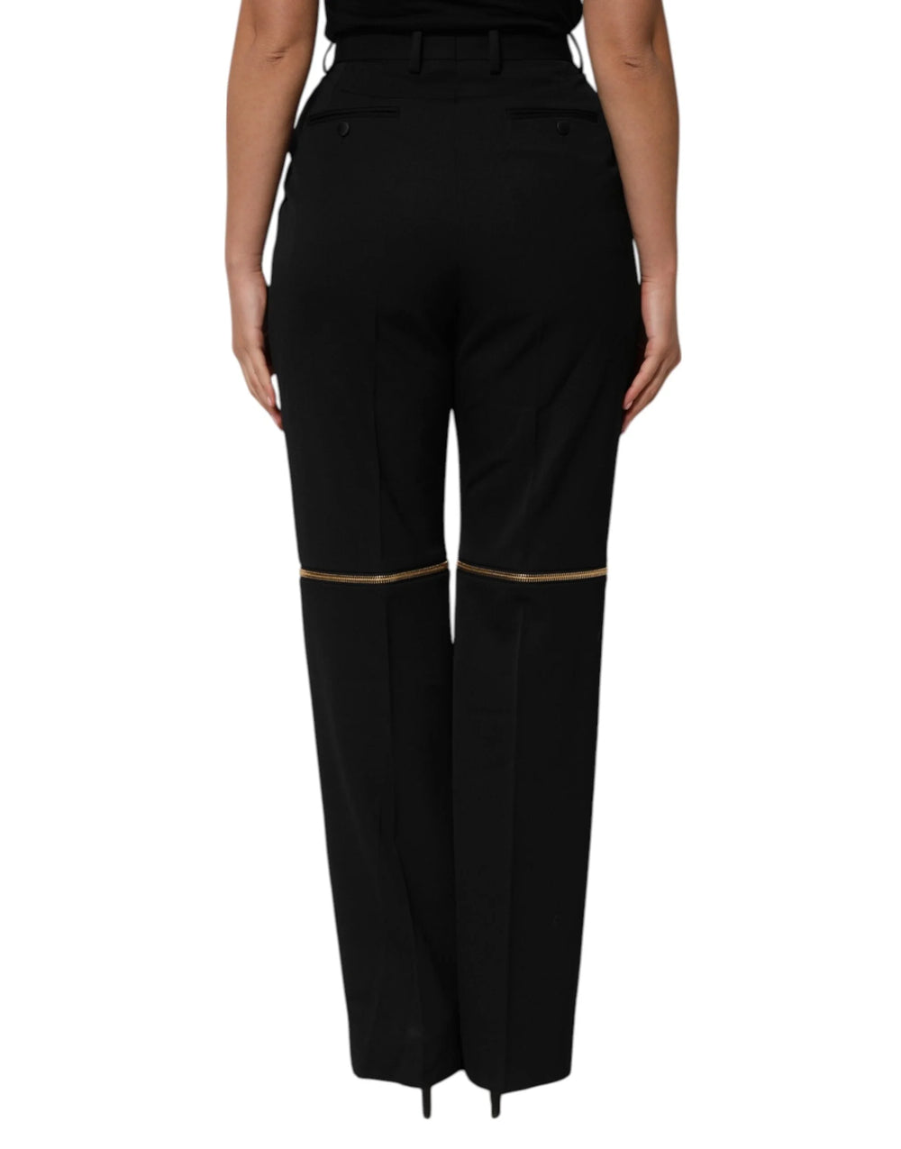 Dolce & Gabbana Black Zip Detailed Wool Straight Leg Pants - IT42|M - Trousers