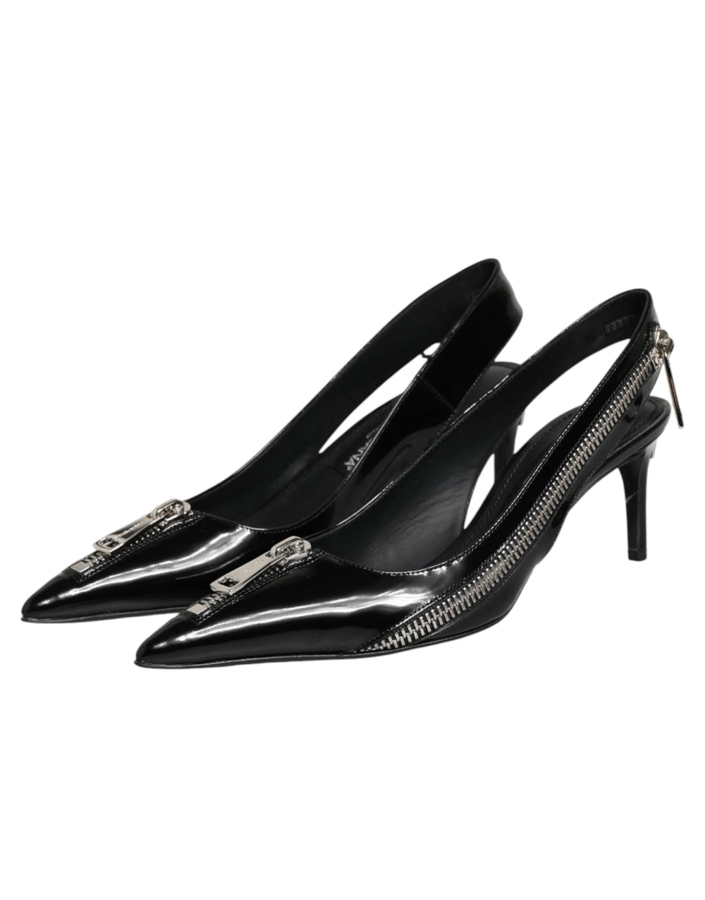 Dolce & Gabbana Black Zipper Leather Heels Slingbacks Shoes - EU37/US6.5 - Heels