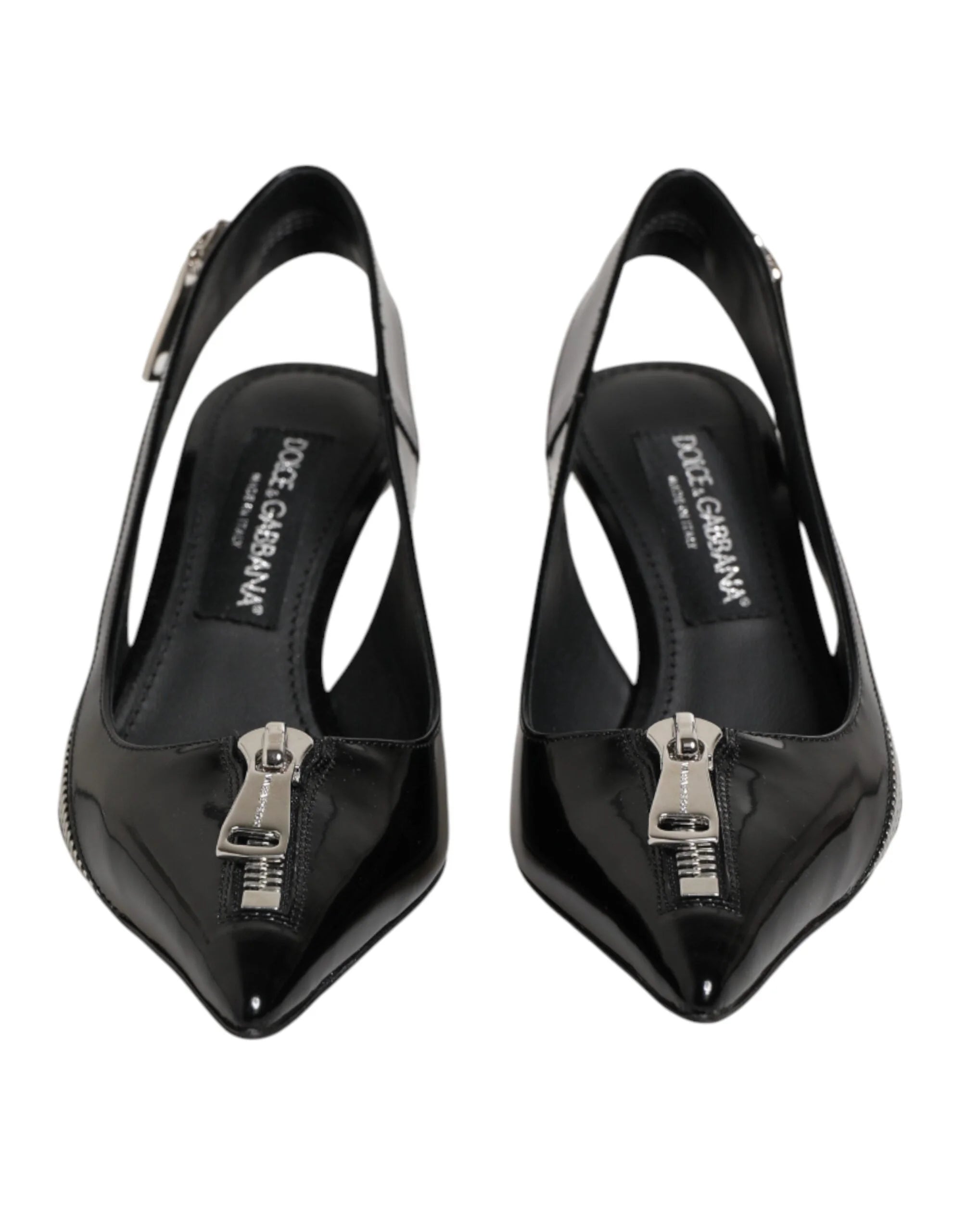 Dolce & Gabbana Black Zipper Leather Heels Slingbacks Shoes - EU37/US6.5 - Heels