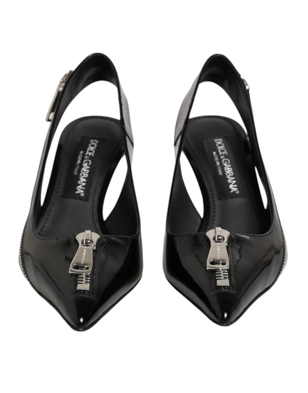 Dolce & Gabbana Black Zipper Leather Heels Slingbacks Shoes - EU37/US6.5 - Heels