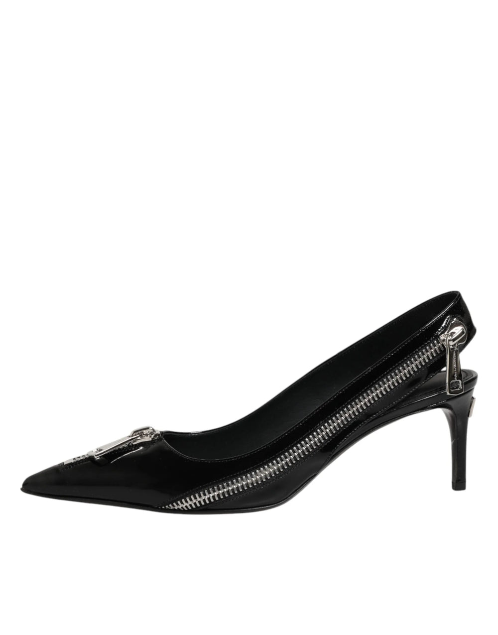 Dolce & Gabbana Black Zipper Leather Heels Slingbacks Shoes - EU37/US6.5 - Heels