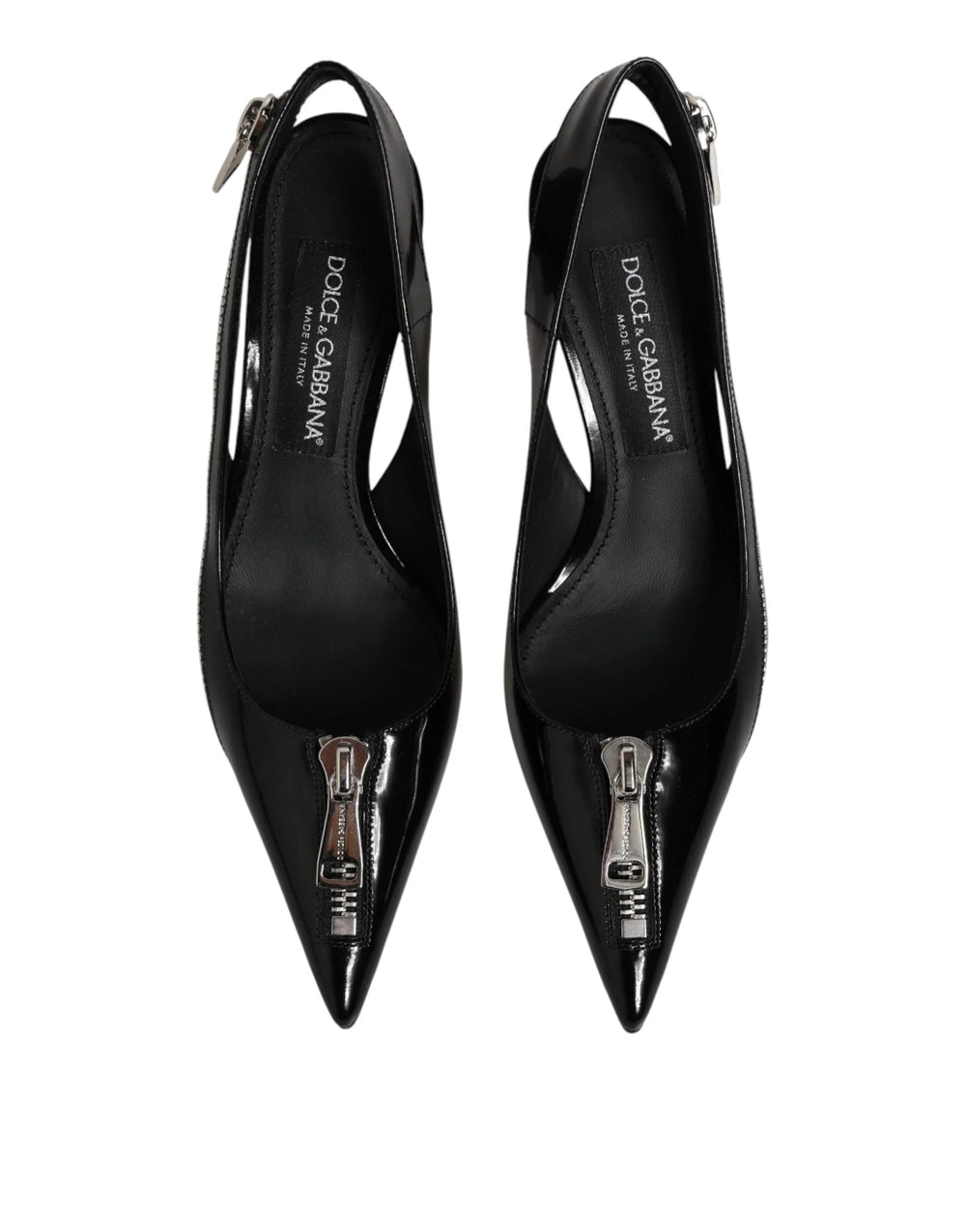Dolce & Gabbana Black Zipper Leather Heels Slingbacks Shoes - EU37/US6.5 - Heels