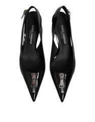 Dolce & Gabbana Black Zipper Leather Heels Slingbacks Shoes - EU37/US6.5 - Heels