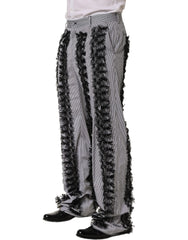 Dolce & Gabbana BlackGray Pinstripe Embellished Trouser Pants - IT48 | M