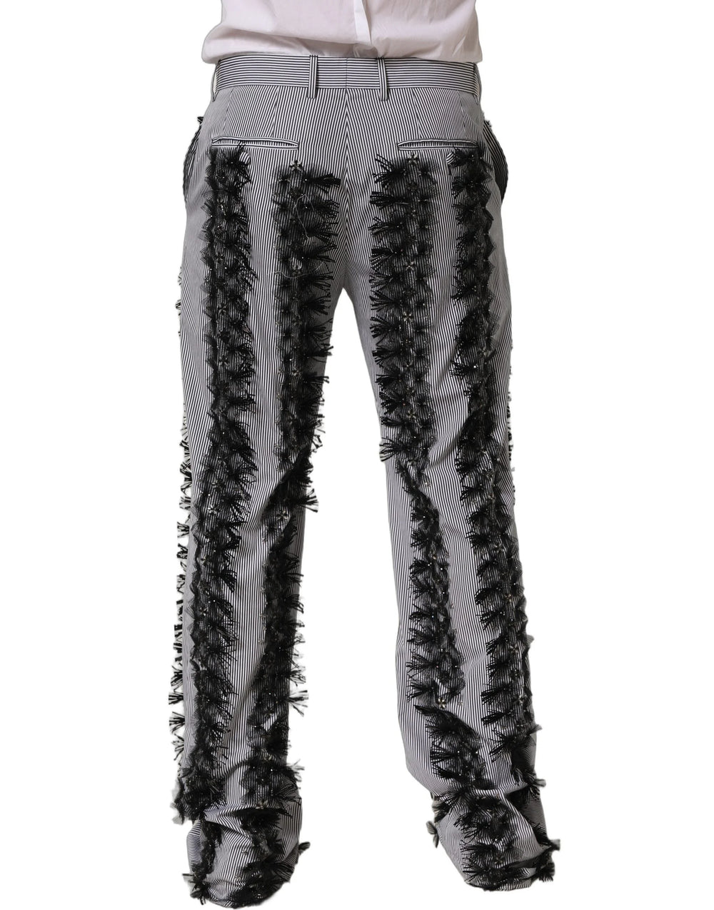 Dolce & Gabbana BlackGray Pinstripe Embellished Trouser Pants - IT48 | M