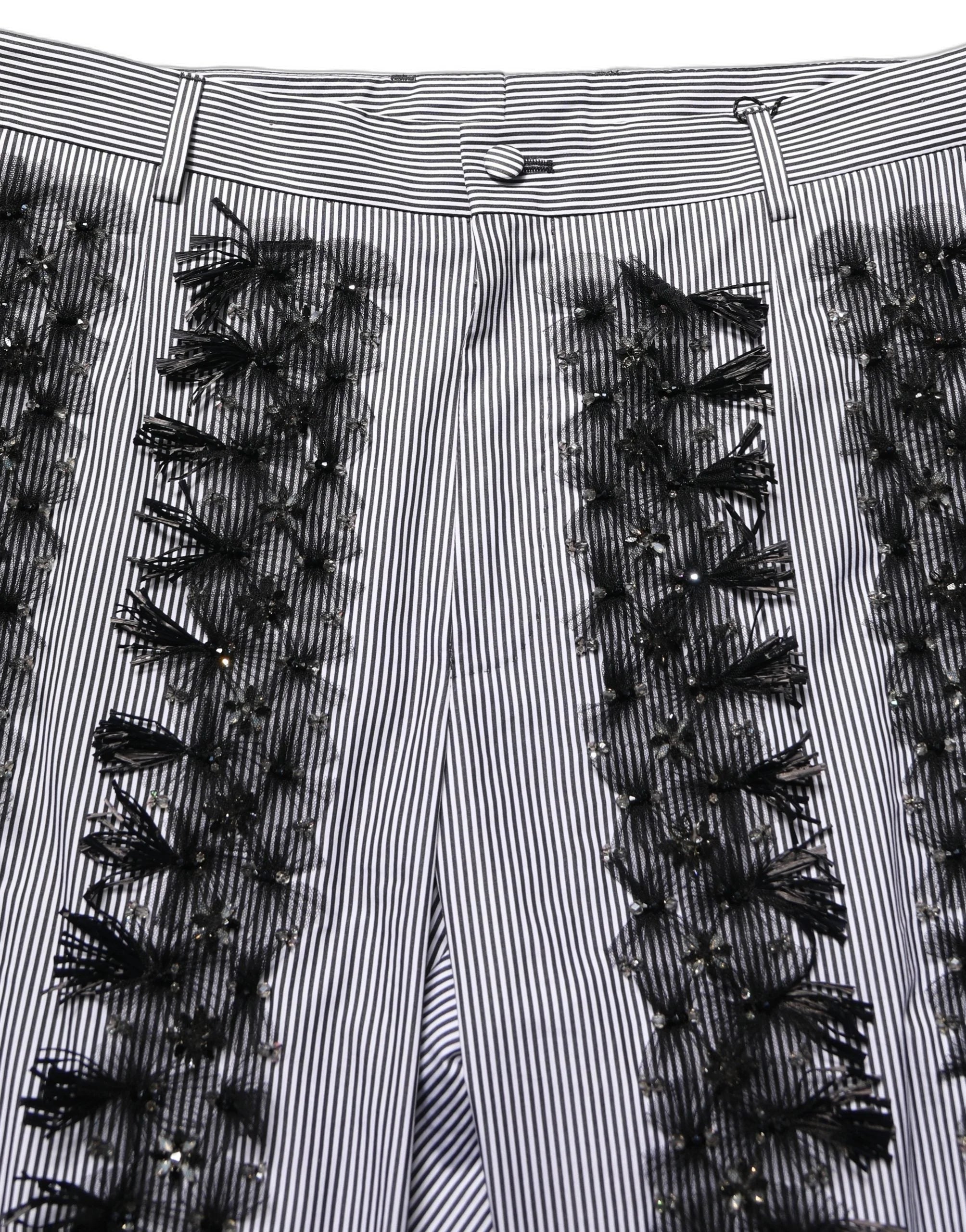 Dolce & Gabbana BlackGray Pinstripe Embellished Trouser Pants - IT48 | M
