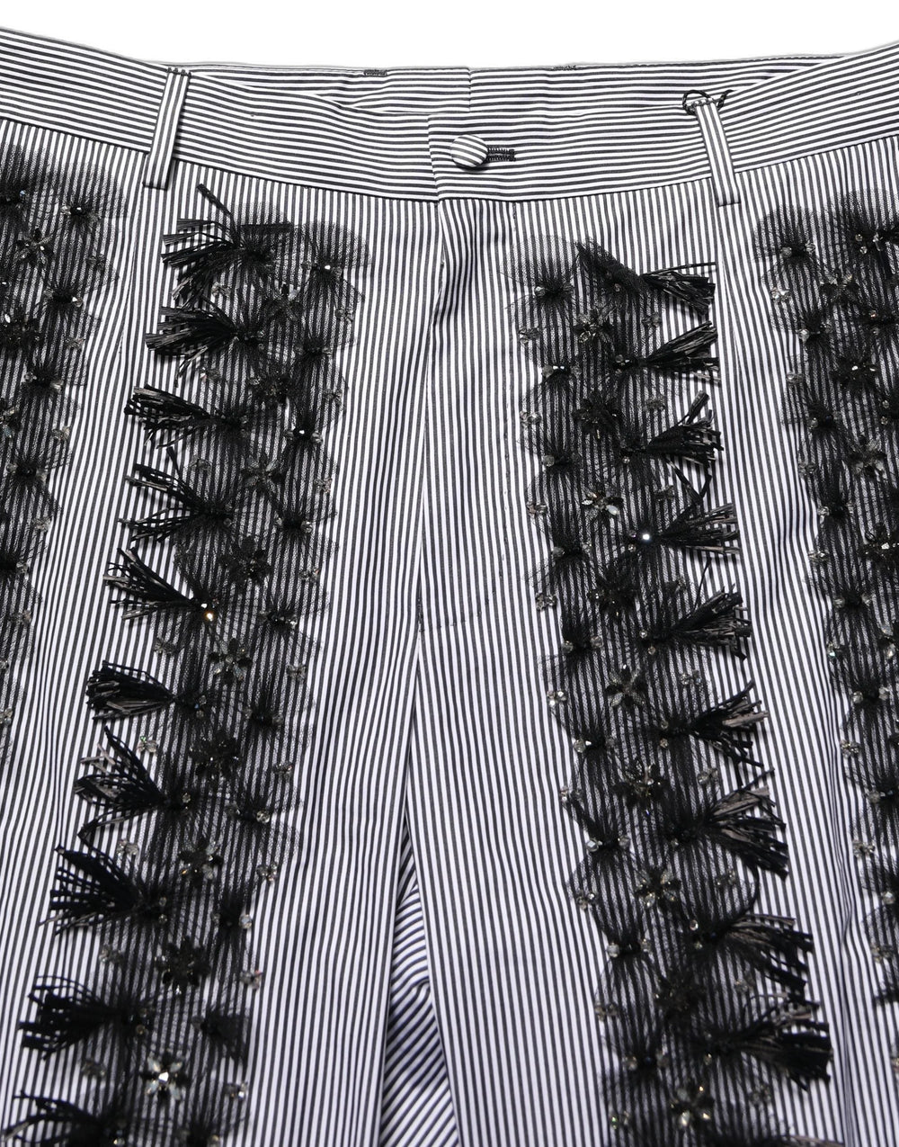 Dolce & Gabbana BlackGray Pinstripe Embellished Trouser Pants - IT48 | M