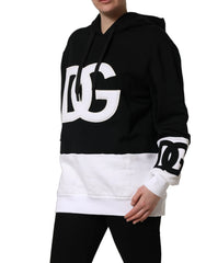 Dolce & Gabbana BlackWhite Appliqué Hooded Sweatshirt Sweater