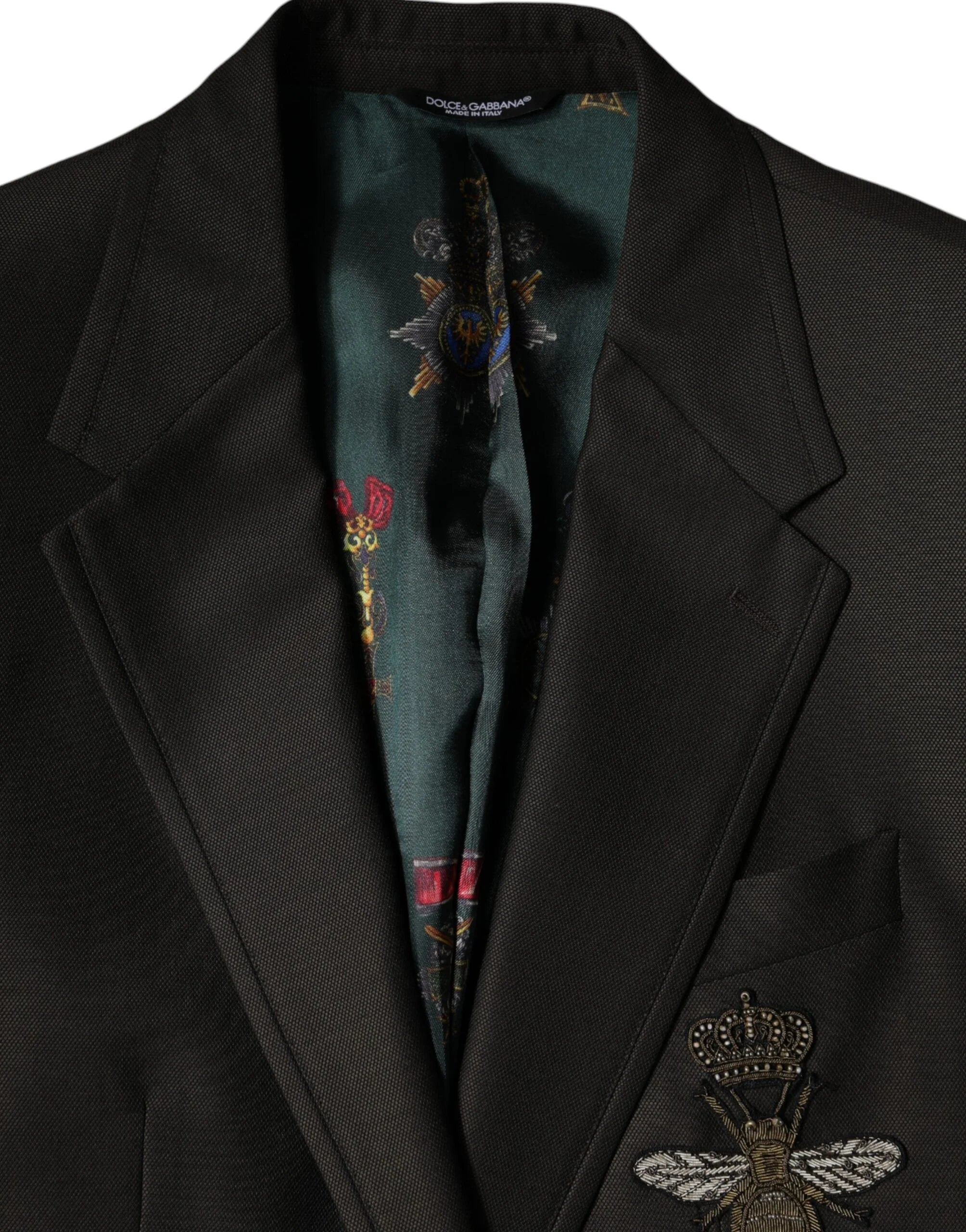 Dolce & Gabbana Blazer Brown Green Bee Wool Jacket Coat - IT48 | M - Sport Jackets