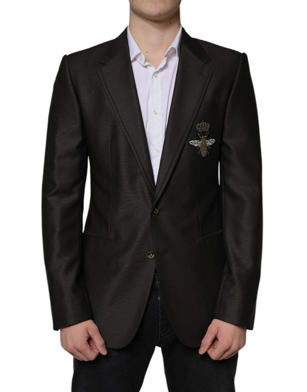 Dolce & Gabbana Blazer Brown Green Bee Wool Jacket Coat - IT48 | M - Sport Jackets